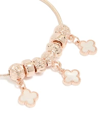 Rose Gold Plated Triple Flower Charms Toggle Bracelet
