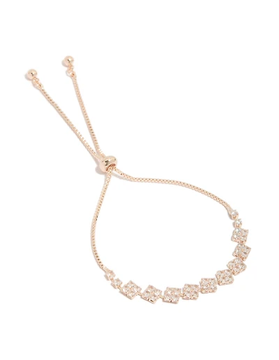 Rose Gold Plated Cubic Zirconia Flower Detail Toggle Bracelet