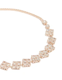 Rose Gold Plated Cubic Zirconia Flower Detail Toggle Bracelet