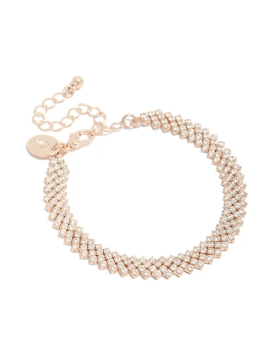 Rose Gold Plated Cubic Zirconia Round Diagonal Tennis Bracelet