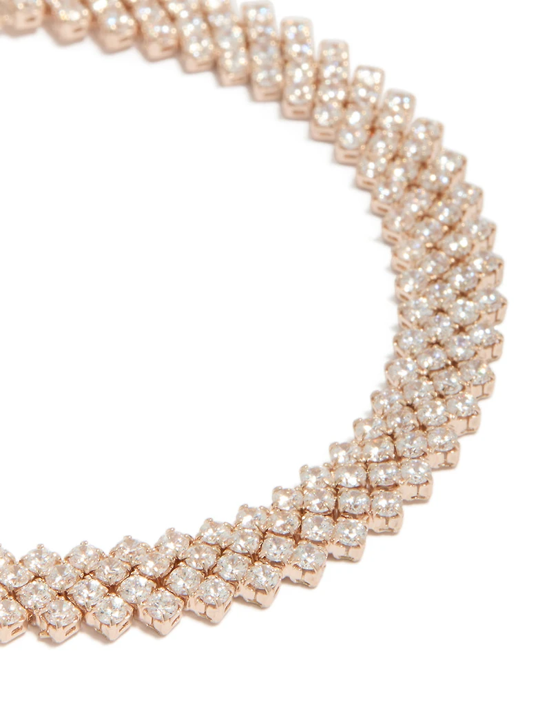 Rose Gold Plated Cubic Zirconia Round Diagonal Tennis Bracelet