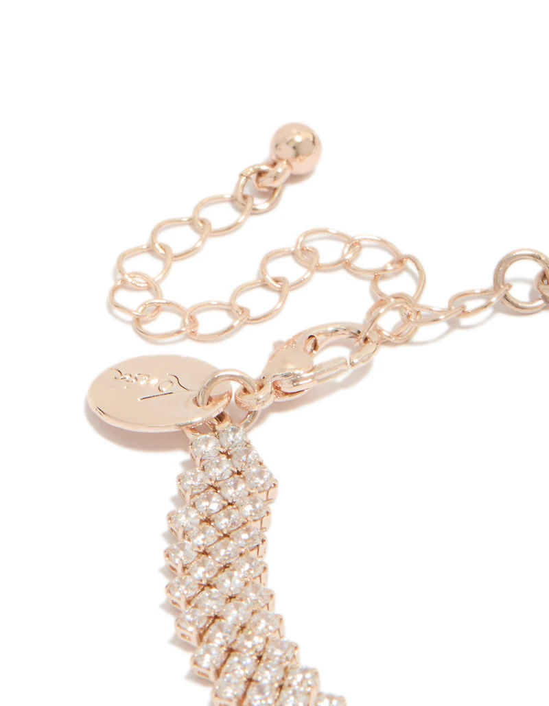 Bracelet de tennis rond en diagonale plaqué or rose et zircon cubique