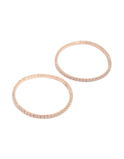 Rose Gold Plated Cubic Zirconia Stretch Tennis Bracelets 2-Pack