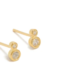 Gold Plated Sterling Silver Cubic Zirconia Double Bezel Set Stud Earrings