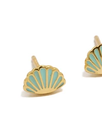 Gold Plated Sterling Silver Blue Enamel Clam Shell Earrings