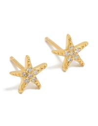 Gold Plated Sterling Silver Cubic Zirconia Starfish Earrings