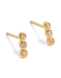 Gold Plated Sterling Silver Cubic Zirconia Bezel Trio Drop Stud Earrings
