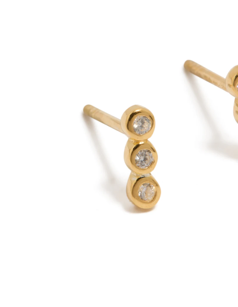 Gold Plated Sterling Silver Cubic Zirconia Bezel Trio Drop Stud Earrings