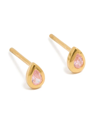 Gold Plated Sterling Silver Cubic Zirconia Teardrop Stud Earrings