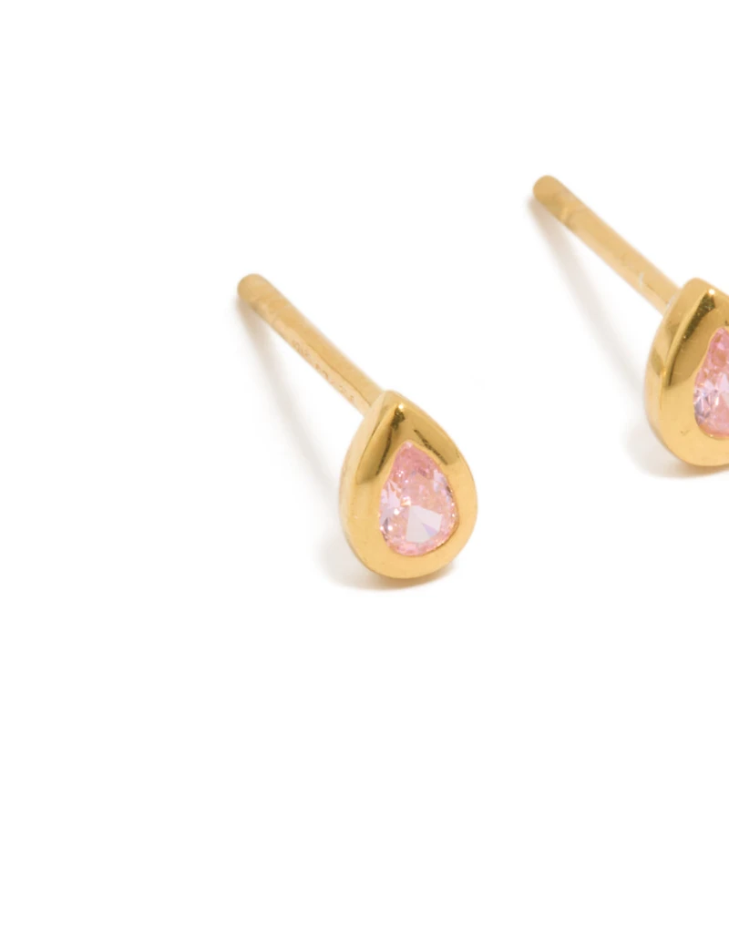 Gold Plated Sterling Silver Cubic Zirconia Teardrop Stud Earrings
