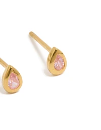 Gold Plated Sterling Silver Cubic Zirconia Teardrop Stud Earrings