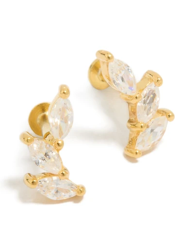 Gold Plated Sterling Silver Cubic Zirconia Triple Crawler Flat Back Studs