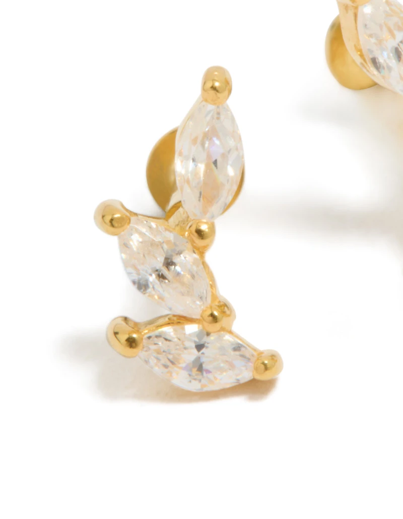 Gold Plated Sterling Silver Cubic Zirconia Triple Crawler Flat Back Studs
