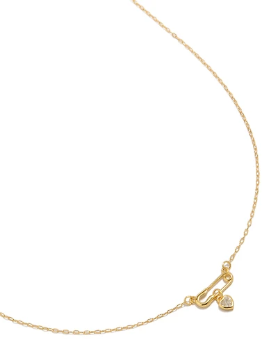 Gold Plated Sterling Silver Cubic Zirconia Safety Pin Necklace