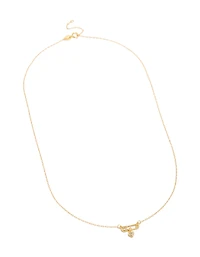 Gold Plated Sterling Silver Cubic Zirconia Safety Pin Necklace