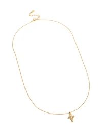 Gold Plated Sterling Silver Cubic Zirconia Bezel Cross Pendant Necklace