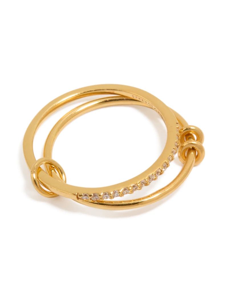 Gold Plated Sterling Silver Cubic Zirconia Double Link Ring
