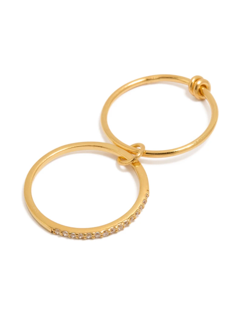Gold Plated Sterling Silver Cubic Zirconia Double Link Ring