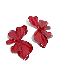 Red Coated Metal Large Petal Flower Stud Earrings