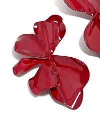 Red Coated Metal Large Petal Flower Stud Earrings