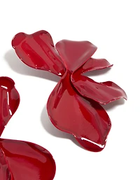 Red Coated Metal Large Petal Flower Stud Earrings