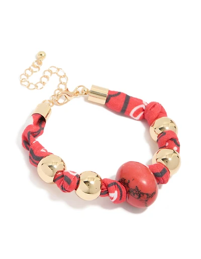 Gold Red Wrapped & Red Stones Bracelet