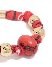 Gold Red Wrapped & Red Stones Bracelet