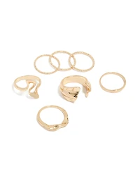 Gold Dainty Organic Rings 7-Pack