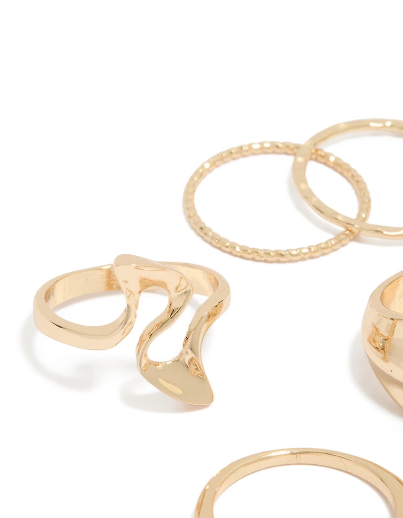 Gold Dainty Organic Rings 7-Pack