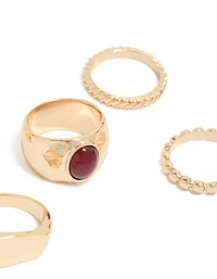 Gold Chunky  & Red Stone Rings 5-Pack