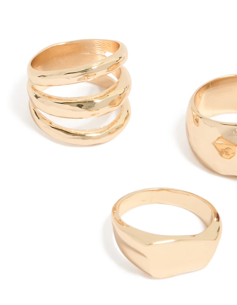 Gold Chunky  & Red Stone Rings 5-Pack
