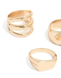 Gold Chunky  & Red Stone Rings 5-Pack