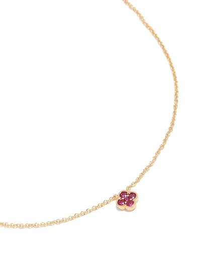 Gold Plated Ruby July Flower Necklace