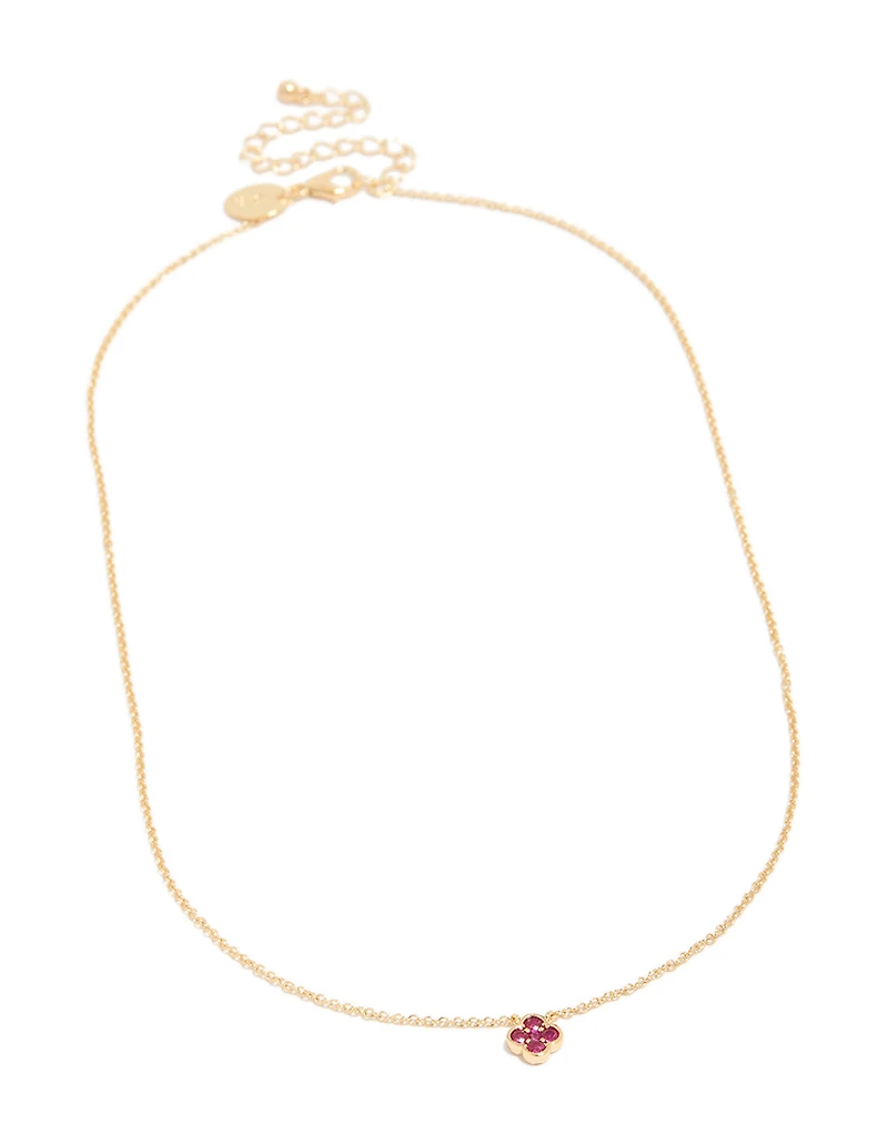 Gold Plated Ruby July Flower Necklace