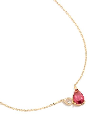 Gold Plated July Red Cubic Zirconia Necklace