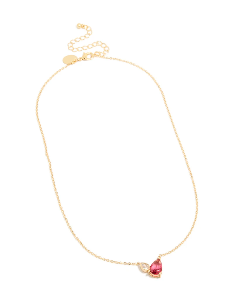 Gold Plated July Red Cubic Zirconia Necklace