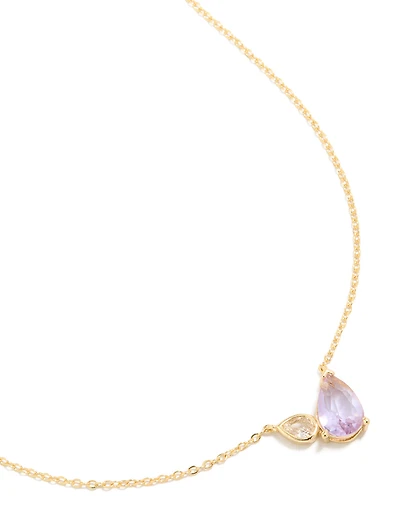 Gold Plated June Lilac Cubic Zirconia Necklace