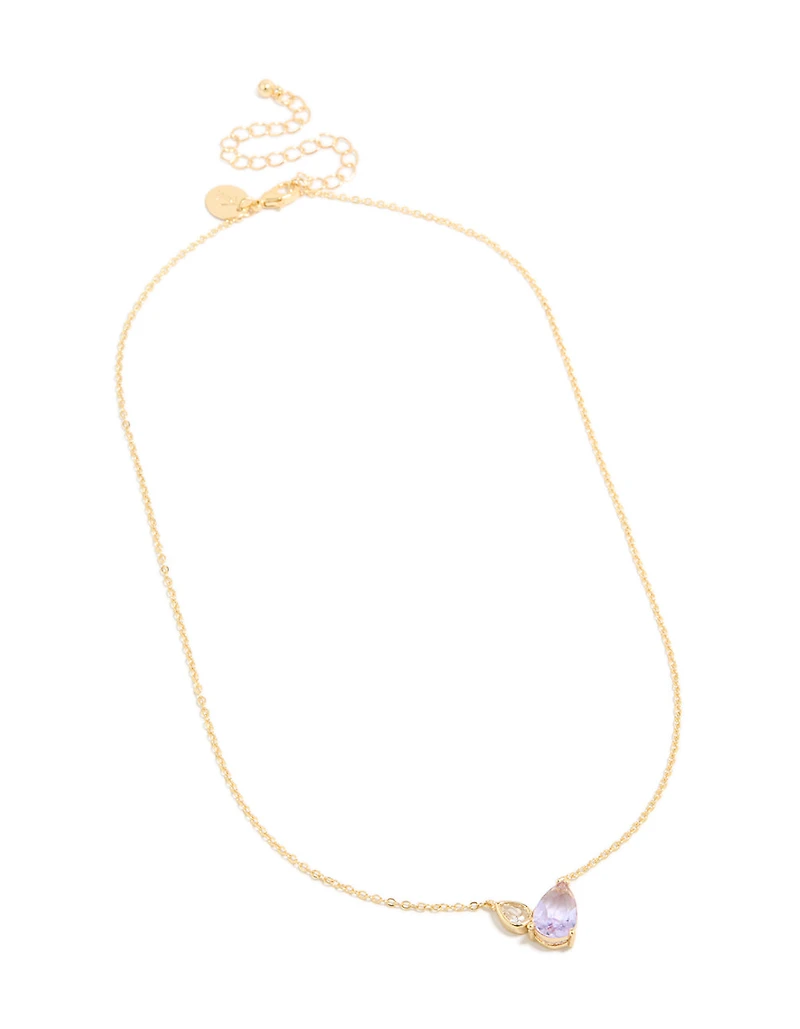 Gold Plated June Lilac Cubic Zirconia  Necklace