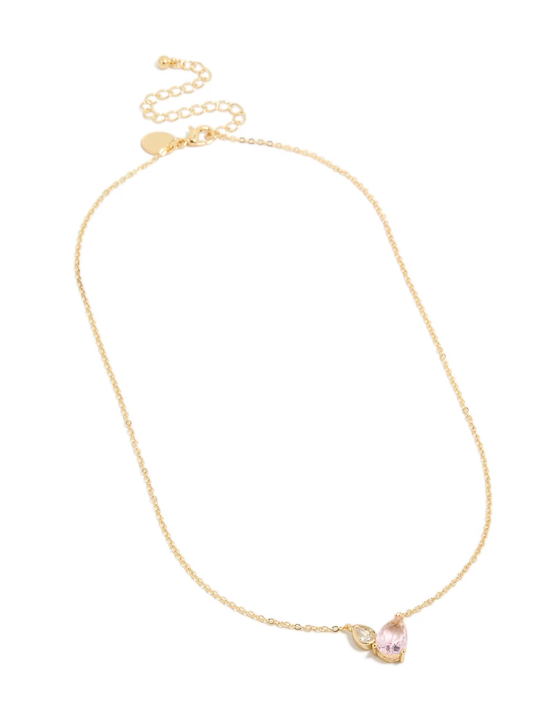 Gold Plated October Pink Cubic Zirconia Necklace