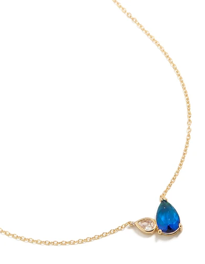 Gold Plated September Blue Cubic Zirconia Necklace