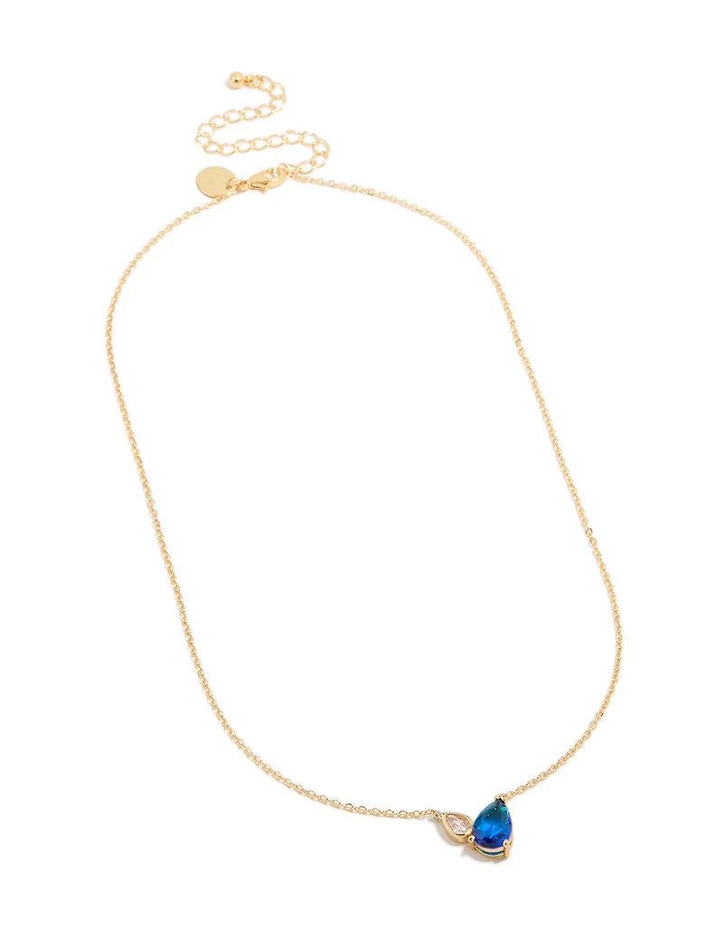 Gold Plated September Blue Cubic Zirconia Necklace