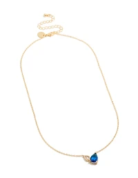 Gold Plated September Blue Cubic Zirconia Necklace