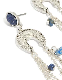 Silver Crescent Semi Precious Stones Drop Earrings