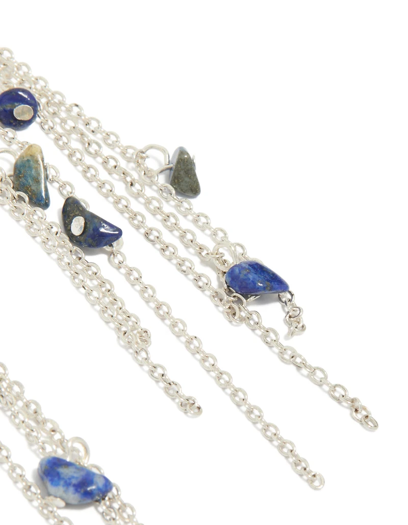 Silver Crescent Semi Precious Stones Drop Earrings