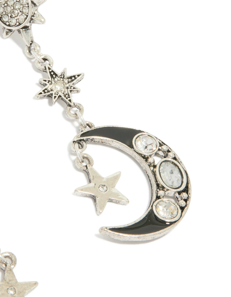 Antique Silver Edgy Star Moon Drop Earrings
