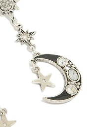 Antique Silver Edgy Star Moon Drop Earrings