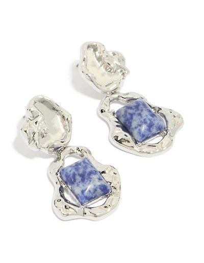 Silver Molten Semi Precious Stone Drop Earrings