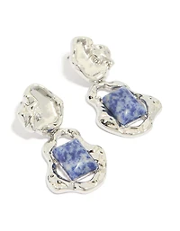 Silver Molten Semi Precious Stone Drop Earrings