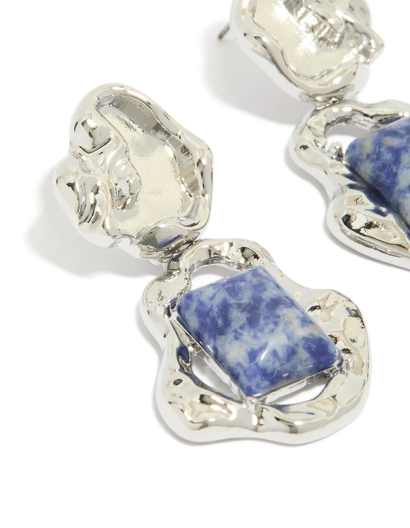 Silver Molten Semi Precious Stone Drop Earrings