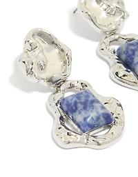 Silver Molten Semi Precious Stone Drop Earrings